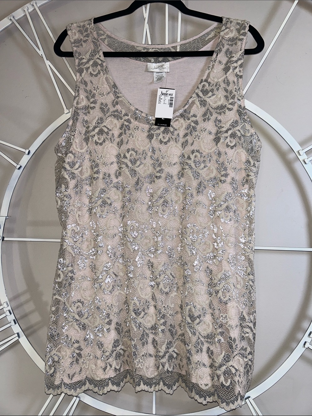 NWT Jon Den Lace & Sequin Scoop Tank Top - Blush with Silver